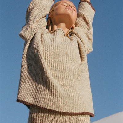 Paper Plane - Zulu & Zephyr - Sand Rib Knit Jumper - Brown Contrast Hem & Cuffs