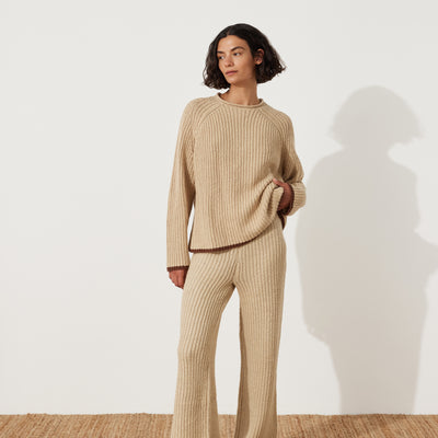 Paper Plane - Zulu & Zephyr - Sand Rib Knit Jumper - Brown Contrast Hem & Cuffs