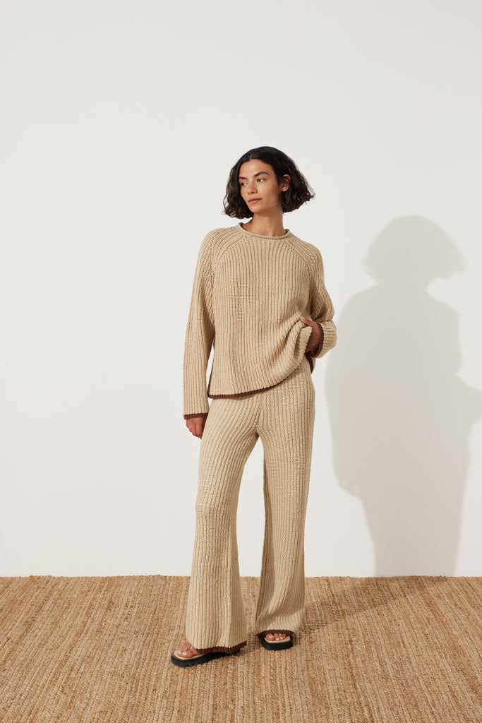 Paper Plane - Zulu & Zephyr - Sand Rib Knit Jumper - Brown Contrast Hem & Cuffs