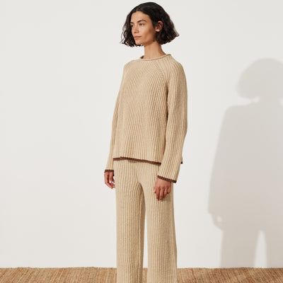 Paper Plane - Zulu & Zephyr - Sand Rib Knit Jumper - Brown Contrast Hem & Cuffs