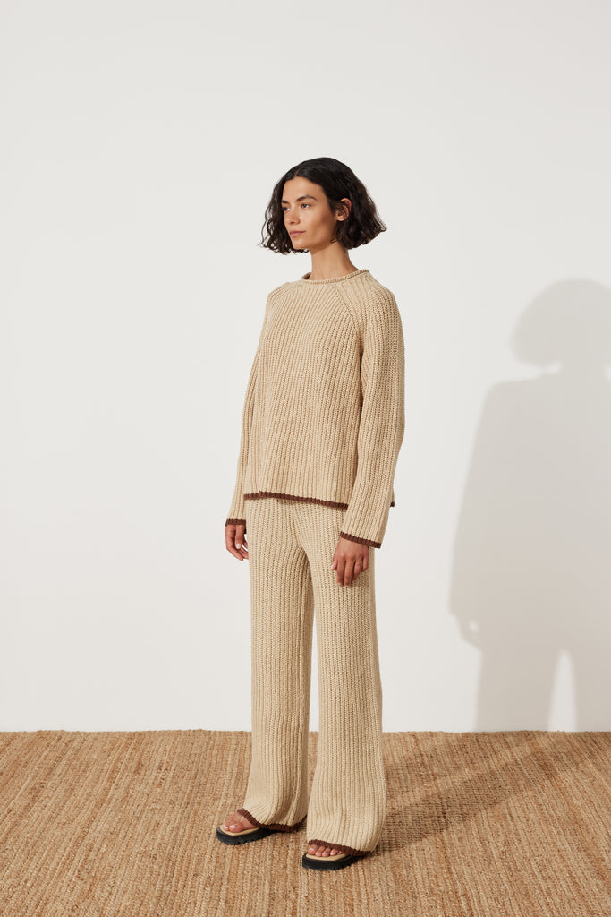 Paper Plane - Zulu & Zephyr - Sand Rib Knit Jumper - Brown Contrast Hem & Cuffs