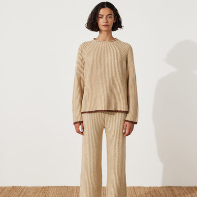 Paper Plane - Zulu & Zephyr - Sand Rib Knit Jumper - Brown Contrast Hem & Cuffs