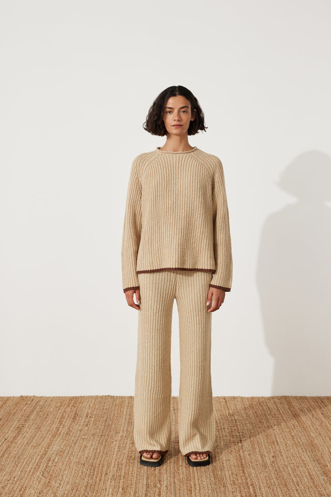 Paper Plane - Zulu & Zephyr - Sand Rib Knit Jumper - Brown Contrast Hem & Cuffs