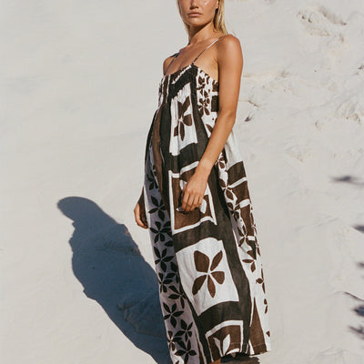 Paper Plane - Zulu & Zephyr - Sarong Flower Linen Dress - Spaghetti straps, oversized body