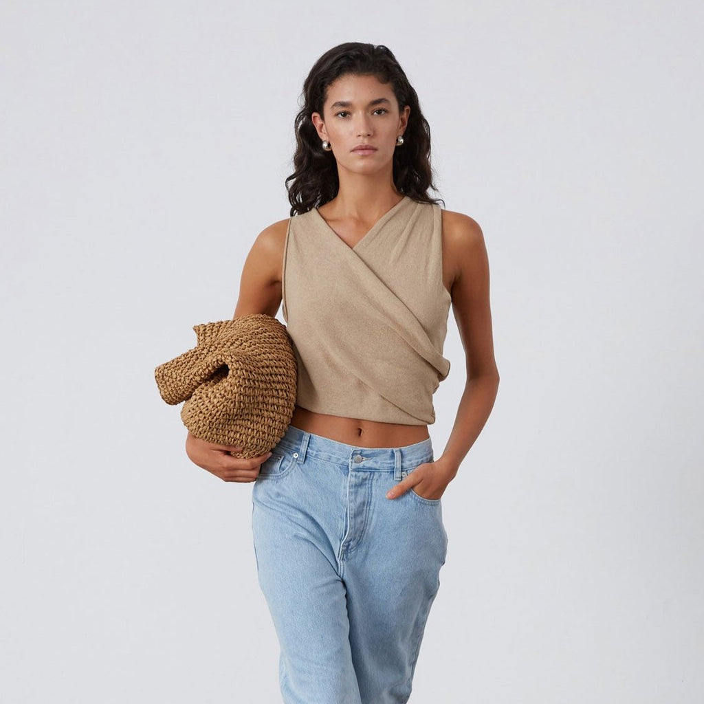 Camel Asymmetric Knit Top