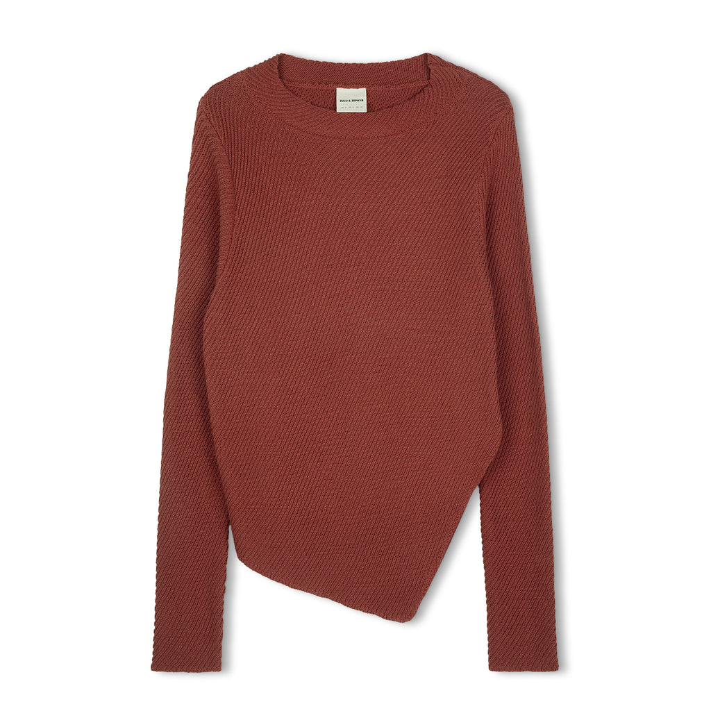 Paper Plane - Zulu & Zephyr - Clay Knit Jumper - Asymmetric hemline, side split - Clay Red