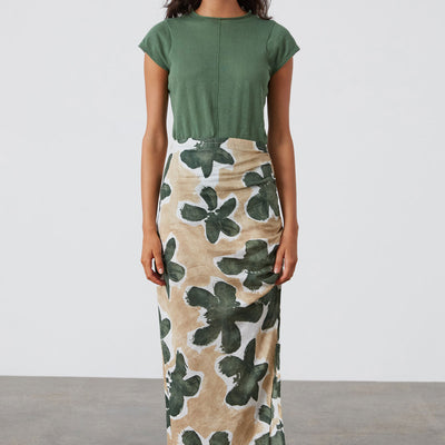 Eucalyptus Flower Ruched Skirt