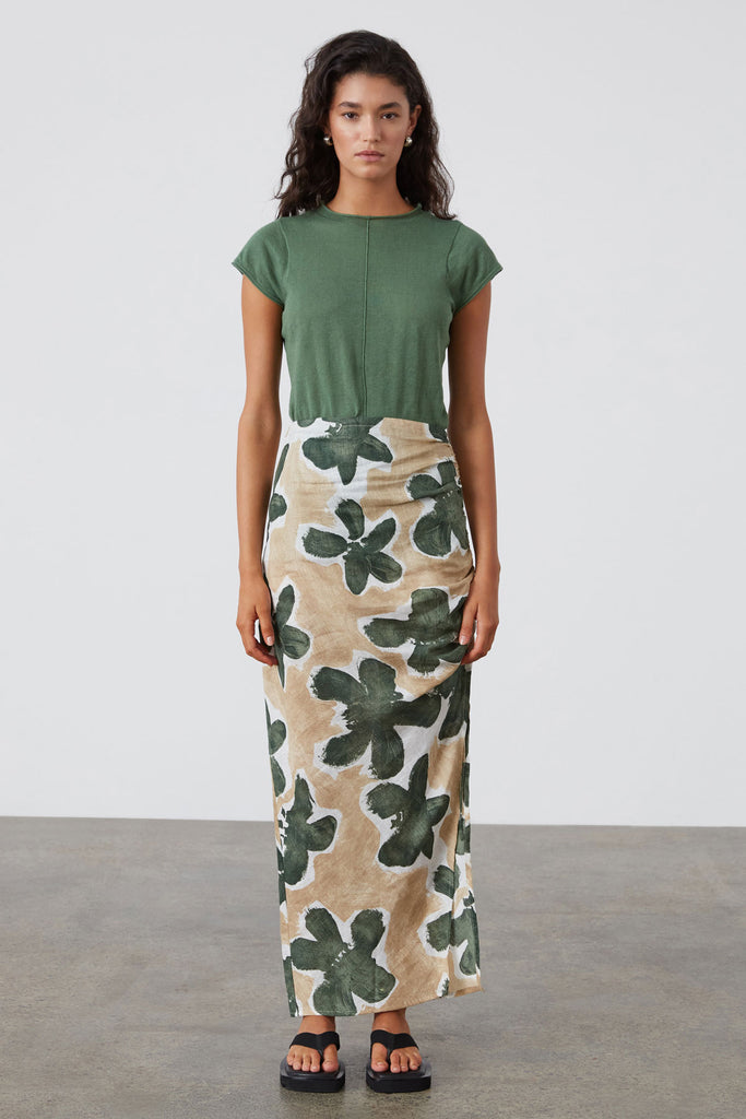 Eucalyptus Flower Ruched Skirt