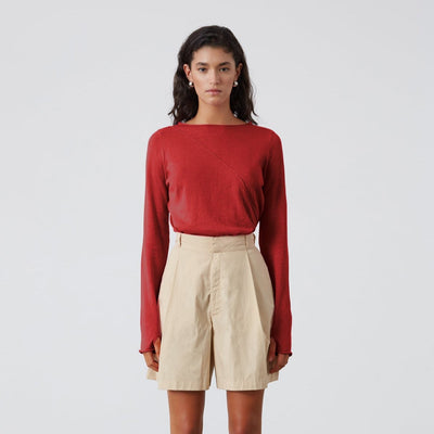 Red Panelled Knit Top