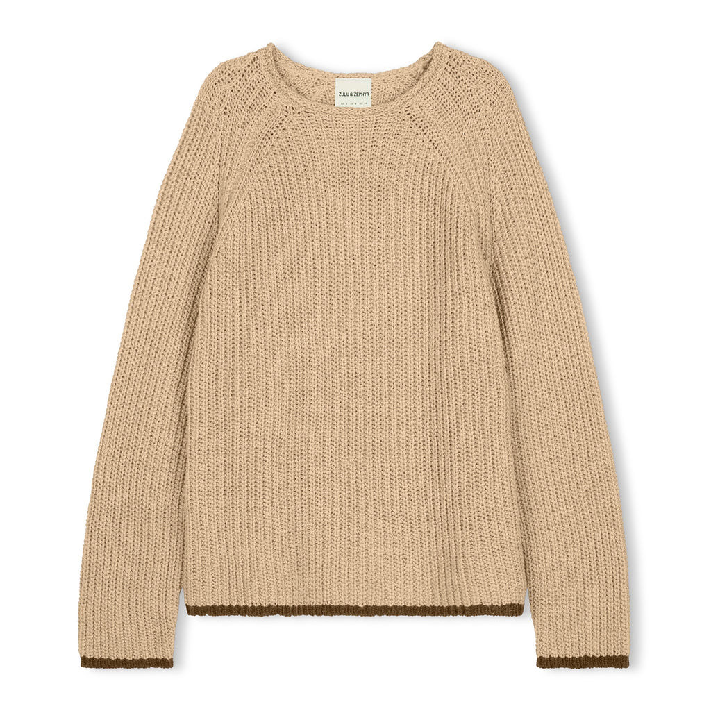 Paper Plane - Zulu & Zephyr - Sand Rib Knit Jumper - Brown Contrast Hem & Cuffs